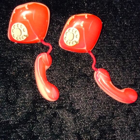 Standing Ovations Red Telephone of the Hook Vintage 80s Dangle Earrings - Picture 5 of 14